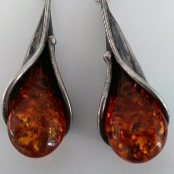 Amber Baltic Teardrop Earrings - Picture 2 of 3